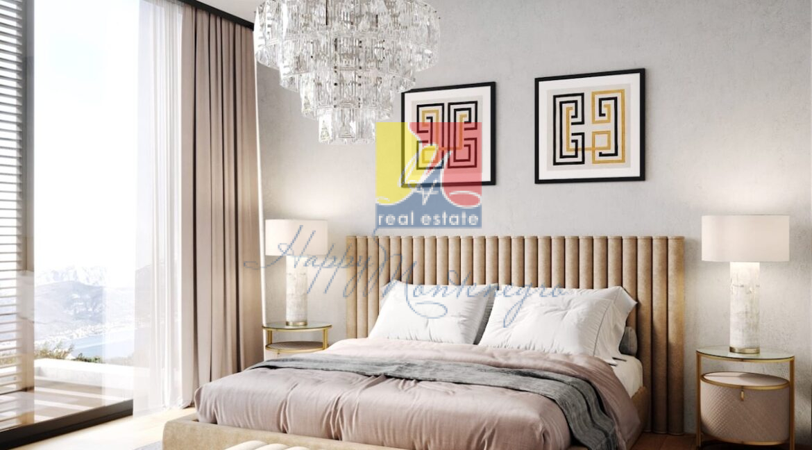 modern bedroom in earthy color tones, real estate in Montenegro