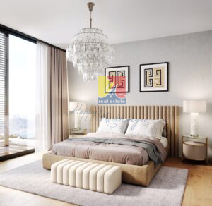 modern bedroom in earthy color tones, real estate in Montenegro