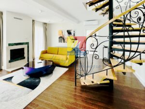 living room with a spiral staircase, penthouse in Herceg Novi