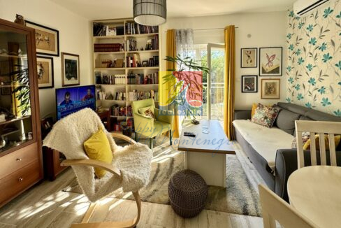 living room with bright yellow accents, apartment in Bijela, Herceg Novi, by the sea